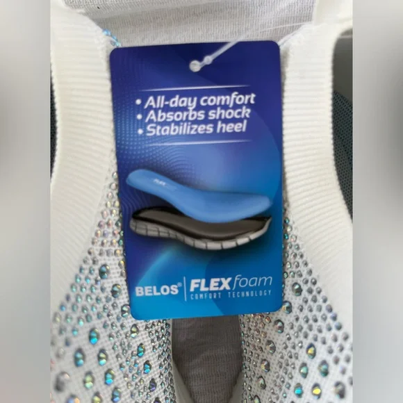 Belos White Rhinestone Slip-On Sneakers Size 8.5 - Picture 6 of 13